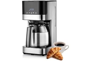 KEINVE Edelstahl Kaffeemaschine mit timer, 24H programmierbar, LED Display, Warmhalteplatte, Abschaltautomatik, Tropfstopp, 900W, Filterkaffeemaschine mit Thermokaraffe, 10 Tassen, 1 Liter