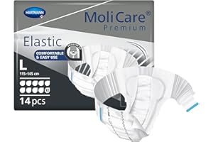 HARTMANN H MoliCare Premium Elastic: pannoloni mutandina per incontinenza severa, per donne e uomini; 10 gocce, taglia L, circonferenza vita 115-145 centimeters, 56 pezzi