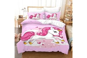 ‎FEELJAM FEELJAM Bettwäsche-Set für Einzelbett, Mikrofaser, 135 x 200 cm, Einhorn-Bettbezug mit 2 Kissenbezügen