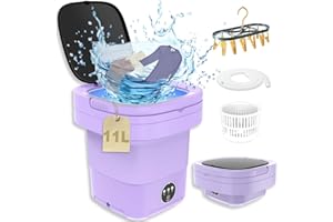 OMCCHK Portable Washing Machine, 2 in 1 Mini Foldable Washer with Drain Basket washer, 11L Large Intelligent Laundry Machine for Baby Clothes, Underwear, Apartment, Camping, RV, Gift, Travel, Purple