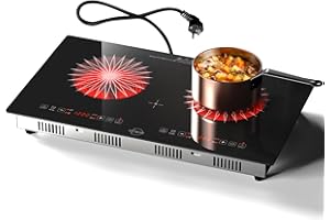 Hobsir hob Glaskeramikkochfeld 2 Platten mit Stecker | 3200W, 60cm Einbaudesign & Arbeitsplatten-Aufsatz | Sicherheitsverriegelung, Timer, Infrarot-Wärme – Ideal für Küchen, Camping, kleine Wohnungen