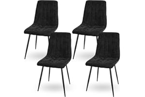 LEWE Pack de 4 Sillas de Comedor, Sillas sin Brazos de Tela de Lino con Patas de Hierro, Ocio Silla Tapizada, Sillas Cocina, Silla Comedor, Sillas Salon-Negro