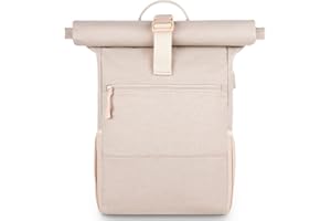 RJEU Plecak na laptopa o przekątnej ekranu 17", zwijany top dla mężczyzn i kobiet, torba na laptopa, do szkoły, na studia, podróż, plecak szkolny (beżowy, 26 l)