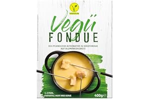 HYMOR Vegü Fondue-Käse vegan - 2x 400g - Schweizer veganer Fondue-Käse auf Blumenkohlbasis, würzige Gemüsezubereitung, für ein rundum genussvolles Fondue-Erlebnis, zu Raclette-Käse ein Fest