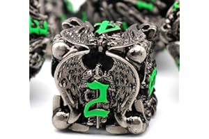 Kości D&D, Dungeons and Dragons HNCCESG Zestaw kości metalowych Wielościenne, puste kości startowe D i D do gry fabularnej RPG MTG Gry planszowe(Anioł Zielony Numer)