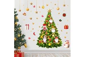 AUNMER Christmas Wall Decals Red Socks Christmas Tree Snowflake Wall Stickers Removable Peel and Stick Art Murals for Bedroom Nursery Classroom Kids Room Christmas Party Decoration