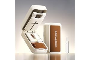 ‎MIDINGCHAI MidingChai 1 Stück Einstellbar Tablettenteiler für Alle Tabletten, Tragbar Tablettenschneider mit Aufbewahrungsfach und Bürste,Klein Tablettenspalter mit Versteckter Edelstahlklinge(Weiß-Braun)