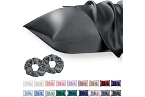 Vielit 2 Pack Satin Pillowcase for Hair and Skin,Soft as Silk Pillowcases for Hair and Skin,Easier Care than Silk Pillow Case Darkgrey Pillowcases for 50x75cm Pillow Envelope & 2 Satin Scrunchies