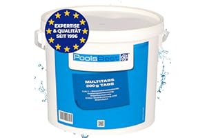 PoolsBest 5kg Chlor Multitabs 5 in 1 I 200g Chlortabletten für Pool I langsamlösliche Chlortabs für die Poolpflege I Langzeit Tabs als Pool Reinungsmittel zur Desinfektion I Pool Zubehör
