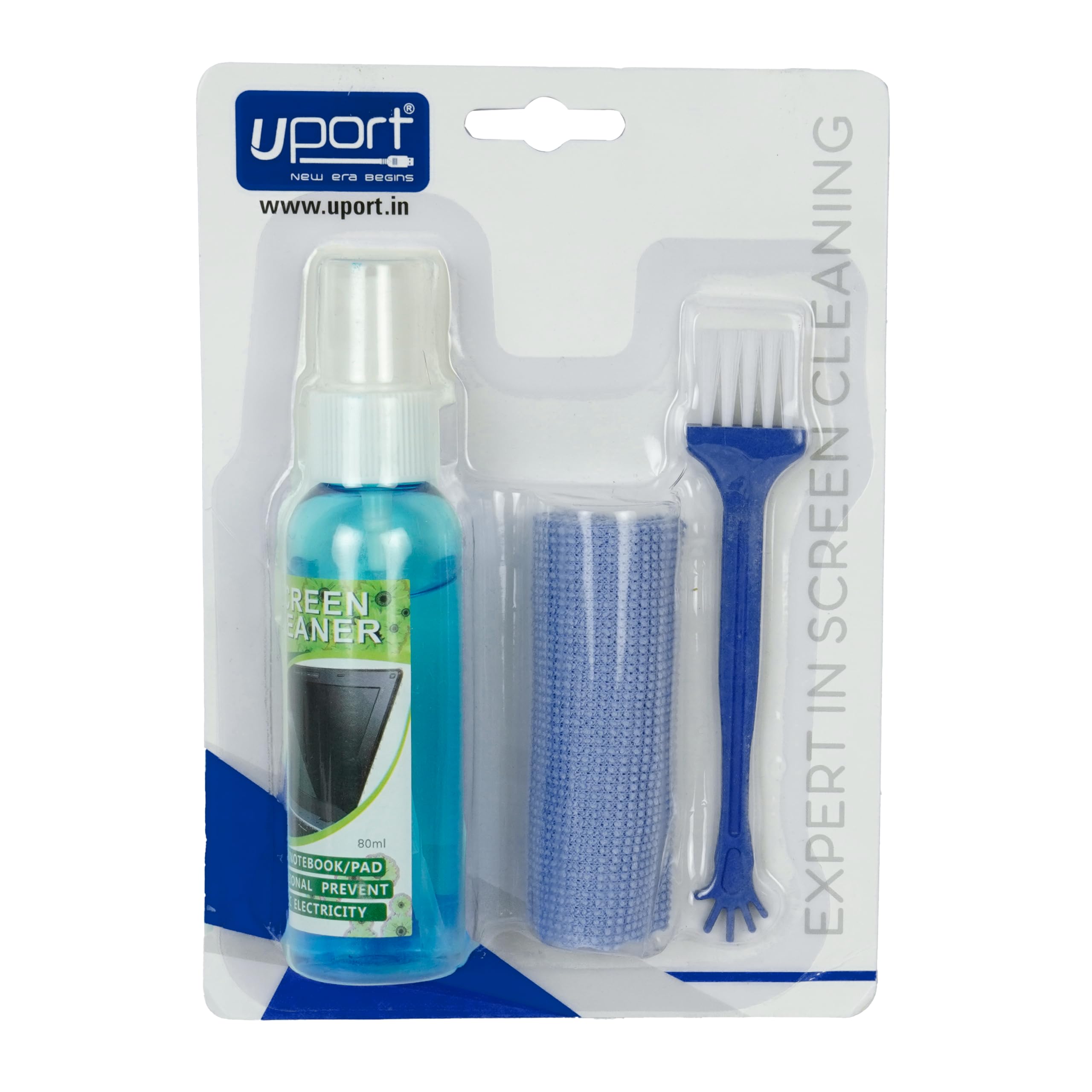 UPORT 3 in 1 Cleaning Set for Screen PC, Laptops, Monitors, Mobiles, LCD, LED, TV/Professional Quality/Prevents Static Electricity, 80ml with Micro Fiber Cloth and Soft Brush