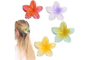 Norhogo 4Pcs Flower Hair Clip, Hawaiian Plumeria Flower Hair Claw Clips, Medium Size Hair Claw Clips for Women Girls, Hair Grips for Medium Thick Hair Hair Claw Clips for Women and Girls, 3 Inch