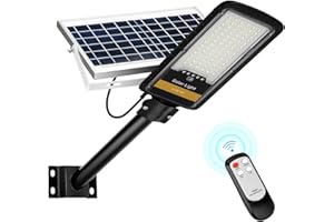 Kingwen 80W Farolas Exterior con Panel Solar 6000K Focos con Sensor Crepuscular 84LEDs Farola LED Potente con Mando IP67