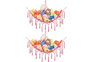 GCRQ Hamac de Rangement pour Peluches avec Filet d'Angle, Lot de 2 Filet en Coton Épais Tissé Main | Décoration Murale pour Chambre d'Enfants, Nurserie & Salle de Jeu (Rose)