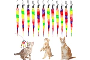 Amaxiu Giocattoli per gatti, 12 pezzi, giocattoli arcobaleno per gatti, bacchetta giocattolo di ricambio per gatti, con piume, giocattoli interattivi e soffici con campane, per gatti interni,