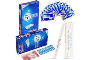 Bandes blanchissant dents, Whitening Strips DINSONG, 28 paquets de bandes blanchissant + 2 stylos teeth whitening, Réduit la sensibilité des dents et enlève les taches Dental