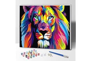 ifymei Dipingere con i Numeri per Bambini e Adulti Principianti, Kit Regalo da Disegno per Bambini e Bambine, Gioco Creativo per Bambini 6+ Anni - 30x40 cm - Con Telaio - Leone Colorato