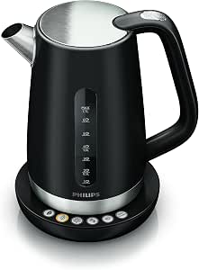 Philips Wasserkocher HD9359/90 & Toaster HD2637/91 Set – 1,7 Liter, Temperaturwahl 40–100°C, Warmhaltefunktion & 2-Schlitz-Toaster Mit Brötchenaufsatz, Schwarz/Edelstahl