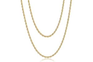 AFSTALR Collar de Cuerda Torcida Cadena Plata/Dorado/Negro Hombre Acero Inoxidable Cuerda Chain Eslabones 2/2.5/3/4mm Joyería Regalo para Hombres Mujeres 45/50/55/60/70cm