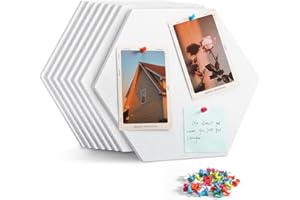 Uoisaiko Grande Lavagna Esagonale in Feltro 30x26 cm, 8 Bacheca in Sughero con 30 Puntine, Decorazione Murale per Uffici e Case