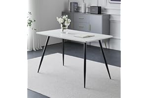 Hallowood Furniture Cullompton Rectangular Marble Effect Top White Dining Table with Black Metal Legs, 4-6 Seater Small Marble Table for Dining rooms, Kitchens, or Cafés