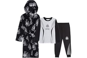 Newcastle United F.C. Kids Pyjamas + Hooded Dressing Gown3 Piece Nightwear Football Robe Pjs Set