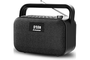 Avantree PowerByte - Radio FM Portátil Digital y Altavoz Bluetooth con Lector de Tarjetas SD, 30W de Potencia, Batería Recargable de 20 Horas, Lector de Memoria USB y Función con Cable