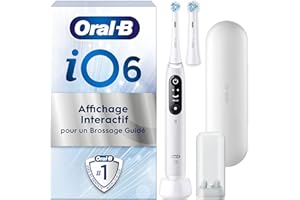 Oral-B Brosse A Dents Electrique iO 6 Blanche, 5 Modes De Brossage Dont Blancheur Et Soin Des Gencives, Capteur De Pression, Ecran Interactif, 2 Brossettes De Rechange Oral B, Etui De Voyage