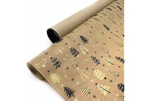 PATRONESMUJER Papel de regalo kraft en rollo de 62CM x 25M para Navidad con diseño de pinos. Ideal para: Comercios, Papá Noel, Reyes Magos y Navidad. (PINOS NAVIDAD)