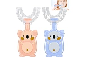 Fanshiontide Lot de 2 brosses à dents en forme de U pour enfants de 6 à 12 ans, brosse à dents à 360 degrés pour toute la bouche, manuelle pour massage des gencives (6 à 12 ans)