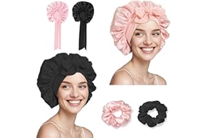 Sealong 2 Stück Seidenhaube zum Schlafen mit Haargummis, Verstellbarem Satin Haarhaube Seide, Weich Schlafmütze Damen Haarschutz für die Nacht, Bonnet Sleep Cap Duschhauben