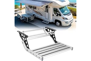 BONJUME Escalón Para Autocaravana, Escalera De Un Solo Escalón Plegable Manual De Aleación De Aluminio Extensible 50,1 X 47,6 X 18,3cm Pedal Antideslizante Para Autocaravana Rv Remolque De Viaje Caravana