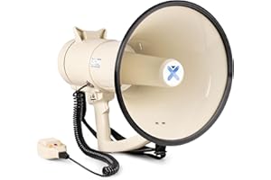 Vonyx MEG120 Megáfono Bluetooth de 120W Recargable con Sirena, función de grabación, megáfono Profesional con micrófono, Rango Sonido de 1600 Metros, USB, SD, MP3 y AUX, megáfono con Correa, Beige