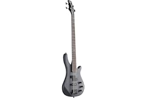 J & D E-Bass, Bass Gitarre mit 4 Saiten und Erle Korpus, Bass mit Split-Coil Tonabnehmer und Single Coil, passive Elektronik, Special Bat Mark