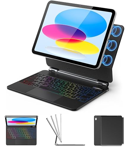 TQQ Tastiera Per IPad 10a Gen (2022) Con Touchpad - Retroilluminata 10 Colori, AZERTY Francese, Custodia Rotante 360°