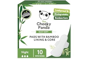 The Cheeky Panda Podpaski higieniczne z bambusa ze skrzydłami – podpaski nocne – 10 podwiązek – super chłonne i nie zawierają plastiku