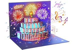 ‎CARDAROS Cardaros Happy Birthday Geburtstagskarte,Pop Up Kuchen Geburtstagskarten mit Musik und Licht 3D Feuerwerk Karte Geburtstag Geschenke für Frau Männer Freundin, Lila