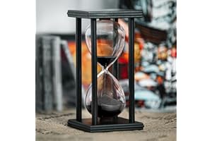 ELAINESTORE Hourglass Timer 60 Minutes, Black Wooden Frame Decorative Sand Timer (Black Sand, 8x4x4 inch)
