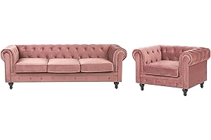 ‎BELIANI Klassisches Set Sofa Sessel Samtstoff Chesterfield Stil rosa Chesterfield