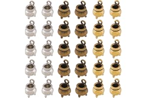 DICOSMETIC 30Pcs 3 Colors Small Cneser Charms Tibetan Style Witch Cauldron Cube Connector Charms Antique Bronze/Silver/Gold Mini Censer Pendants Alloy Charms for Jewelry Making, Hole: 1.8mm