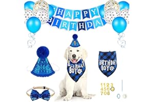 NeuWee Hund Geburtstag Bandana Hut Banner Set, Hund Geburtstagsfeier Dekoration mit Hundehalstuch, Happy Birthday Banner, Luftballons, Hund Geburtstagshut, Hunde-Fliege für Katzen und Hunde (Blau)