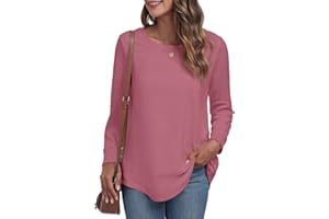 GRECERELLE Bluzy dla kobiet uk ciepłe topy z okrągłym dekoltem z długim rękawem damskie codzienne tuniki koszule