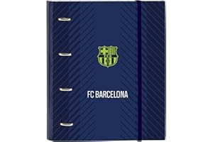 Safta F.C. BARCELONA NAVY BLUE - Carpeta 4 Anillas de 35 cm con 100 Hojas A4, Ideal para Niños de Diferentes Edades, Cómoda y Versátil, Calidad y Resistencia, 27x3.5x32 cm