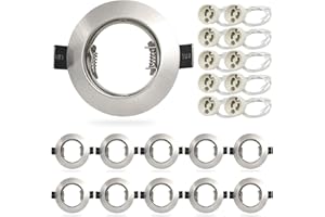 HiBay 10x Recessed Spot Ceiling Lights LED Downlights GU10 Brushed Chrome Downlight Round Recessed Lighting Indoor 240V, 78mm Outer Diameter, 65-68mm Cut-Out Holes, Without Bulb