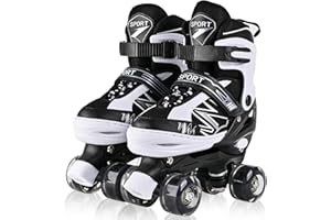 LOKJIJI Patines para niños y niñas, Ajustables en 4 tamaños para niños y Principiantes con Ruedas iluminadas, Patines de Ruedas Violeta y Blanco para Deportes