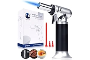 Bryze Butane Torch with Fuel Gauge, Refillable Blow Torch with Adjustable Flame, One-Hand Operation & Continuous Flame Lock for Cooking, Baking, Welding, Crafts(Butane Gas Not Included)