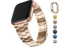 Fullmosa Compatible With Apple Watch Straps 40mm 41mm 38mm, Upgraded Version Stainless Steel iWatch Strap with Case for SE 3 2 1/Series 9 8 7 6 5 4 3 2 1 for Women Men, Rose Gold