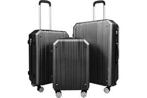 GUSKASA Set di valigie rigide da 3 pezzi, neri, da 20 pollici, valigie medie da 24 pollici, valigie grandi da 28 pollici, valigie con ruote girevoli a 360 gradi, maniglia retrattile, bagaglio a mano