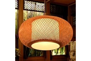 FUMIMID Suspension Lustre En Rotin De Bambou Naturel Tissé À La Main Rétro E27 Lampe À Suspension Réglable En Hauteur Vintage Loft Suspendus Lumières Éclairage Restaurant Salon Café Suspension,60CM