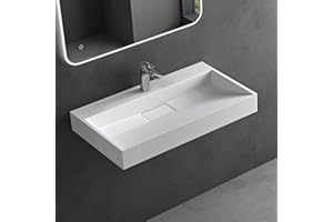 Mai & Mai Lavabo Suspendu Blanc Mat 80x46x11cm Vasque à Poser Rectangulaire avec Perçage pour Robinet avec Bonde et Cache Bonde Col19