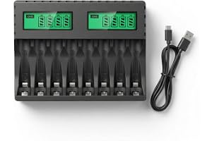 Carehabi Batteriladdare AA AAA 8-slots, batteriladdare, universell med LCD-display för NI-MH uppladdningsbara batterier, snab